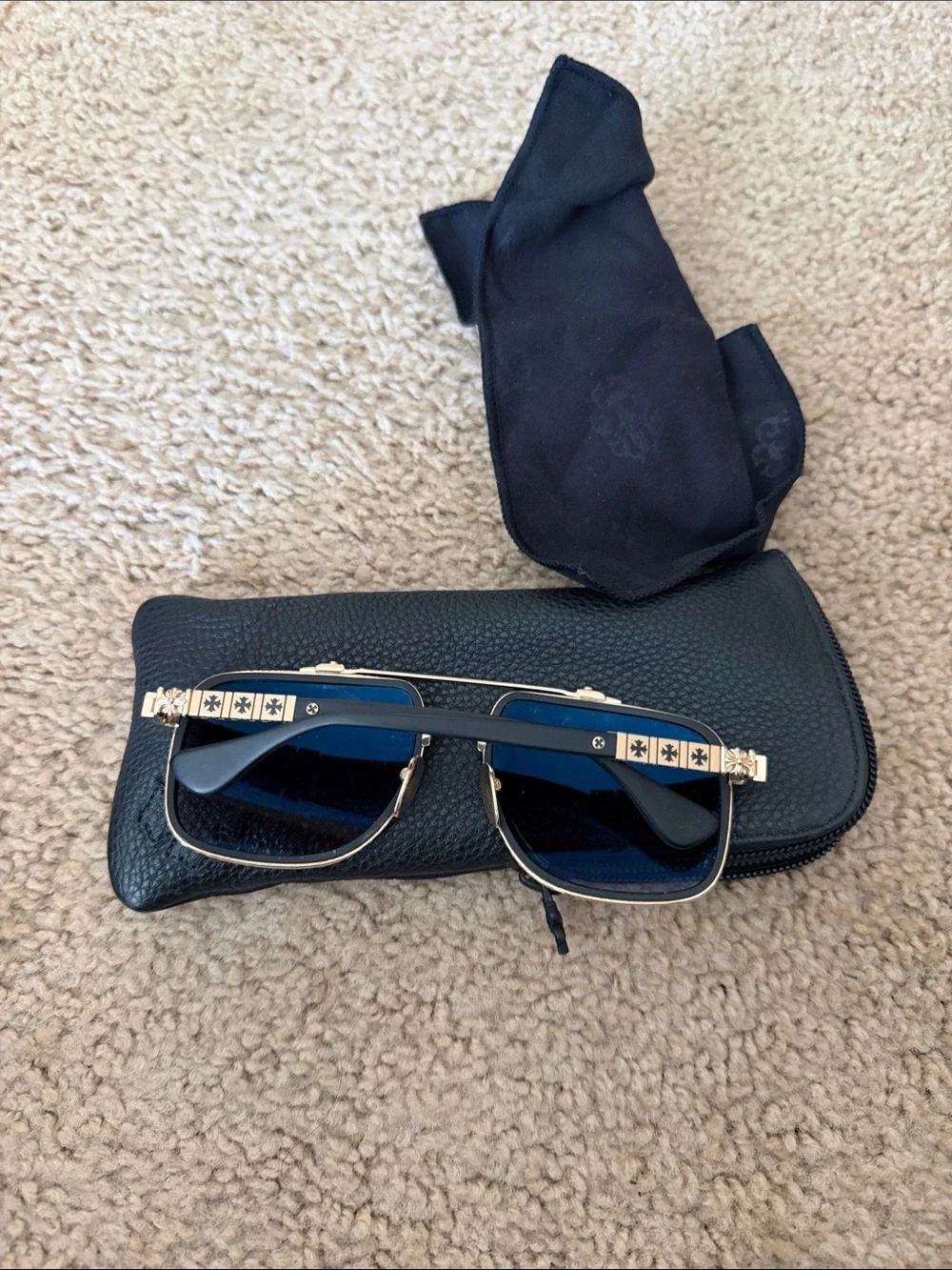 Men's Gold  Chrome Hearts Frame Sunglasses with Gradient Smoke Lenses